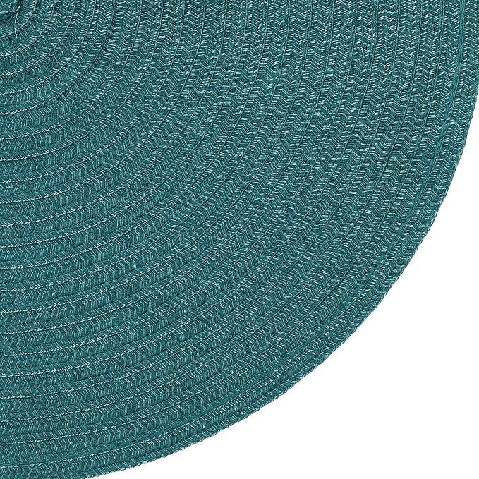 SHACOS Round Placemats Set of 6 Washable 15 inch Round Table Mats Cotton Polyester Woven Braided Place Mats for Dining Table, Teal Green