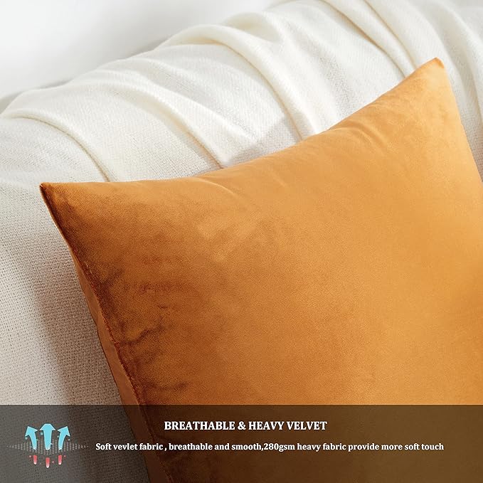 GIGIZAZA Decorative Throw Pillow Covers 16 x 16, Cinnamon Orange Soft Pillow Covers Velvet,Set of 4 Decor Square Cushion Covers