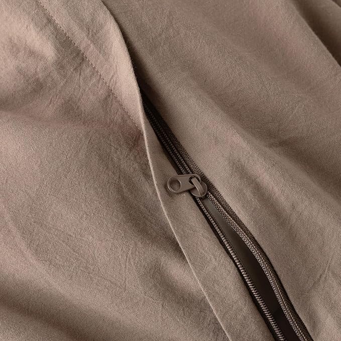 JIYUAN 100% Washed Cotton Duvet Cover Set 3 PCS Oversized King Plus, 1 Duvet Cover 128"x120"(Comforter Not Included) and 2 Pillowcases,Linen Feel Bedding Set Comfy and Breathable,Light Brown