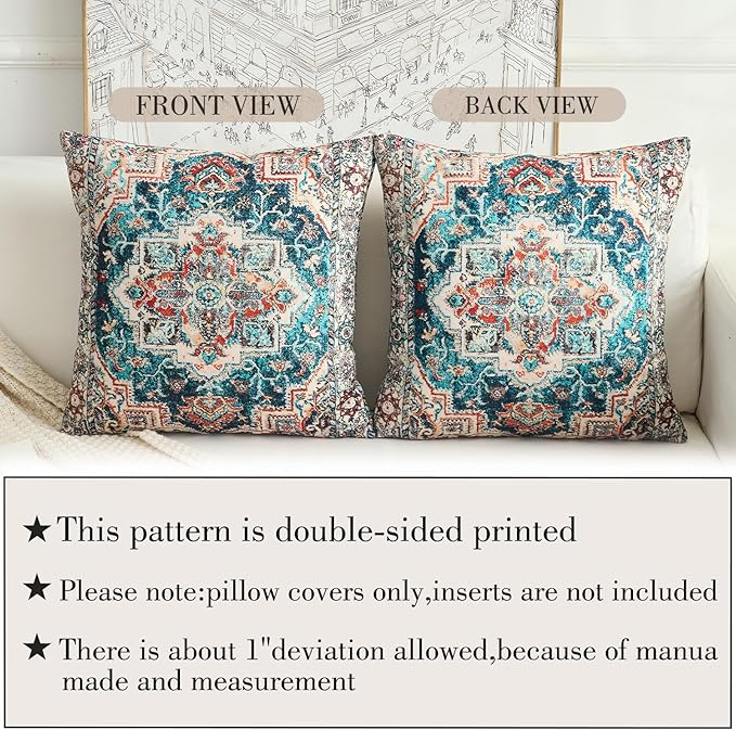 Boho Throw Pillow Covers 22x22 inch Set of 2,Boho Vintage Carpet Pattern Antique Ethnic Decor Double Sided Pattern Cushion Cover Soft Pillow Case Living Sofa Room Bed Square Pillow Cover