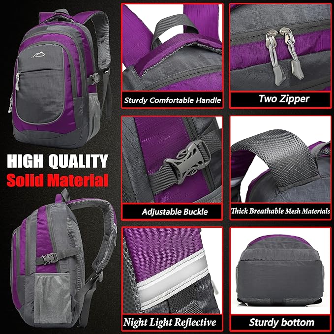 ProEtrade Extra Large Backpack Bookbag for College Travel Laptop Business Hiking Backpack Fit Laptop Up to 17 Inch Sturdy Multi Compartment Gifts for Men Women Night Light Reflective (Light Purple A)