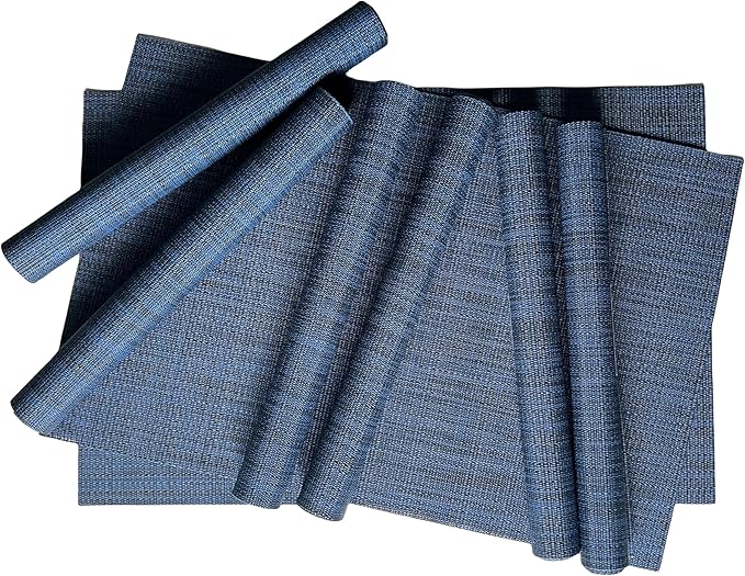 WAZAIGUR Placemats Set of 8 for Dining Table Heat-Resistant Washable Place Mats Woven Vinyl Kitchen Table Mats Easy to Clean,Navy Blue