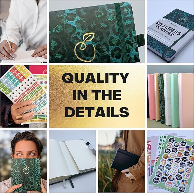 Life & Apples Wellness Journal Planner – Food Log, Fitness Tracker, Habit Tracker, Weight Loss Journal for Diet Tracking and Health Goals, Undated, Size A5, Leopard