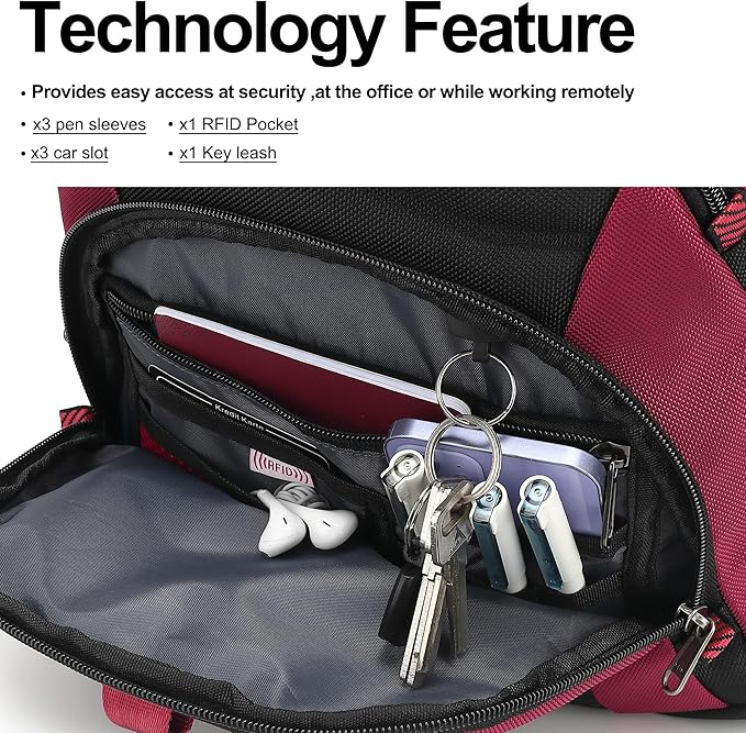 Boavan Laptop Backpack for men, 17.3 inch Laptop Bag with USB Port, Waterproof Travel Work Backpack Purse, Anti-Theft Teacher Nurse Doctor Casual Bookbags Office Business backpack，Black&Russet Red