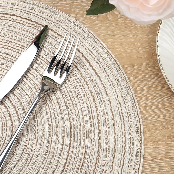 SHACOS Placemats Set of 8 Round Braided Place Mats 15 inch Washable Table Mats for Home Wedding Holiday Party (Ivory, 8)