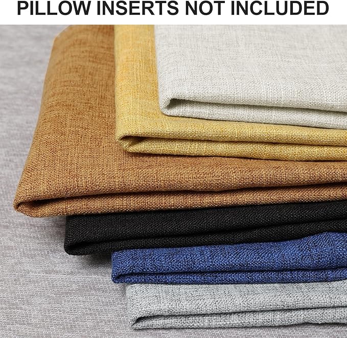 decorUhome Decorative Outdoor Throw Pillow Covers 18x18 Set of 2, Square Linen Rustic Neutral Farmhouse Euro Pillow Covers with Stitched Edge for Couch, Sofa, Living Room, Beige