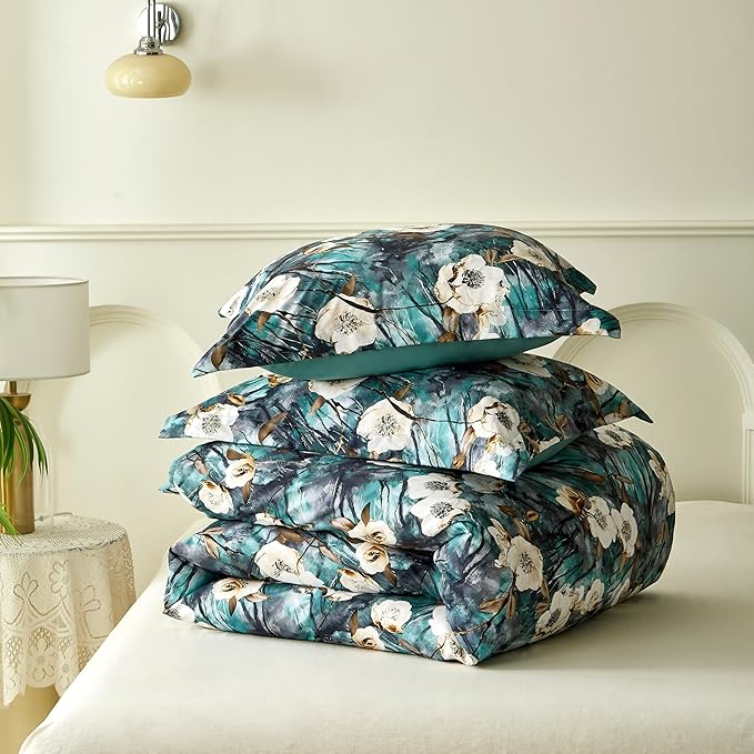 Cupocupa Duvet Cover Full Size Set Boho Floral Pattern Full Duvet Cover Set for Full Size Bed Vintage Soft Bedding Leaf Print Duvet Cover with Pillowcases