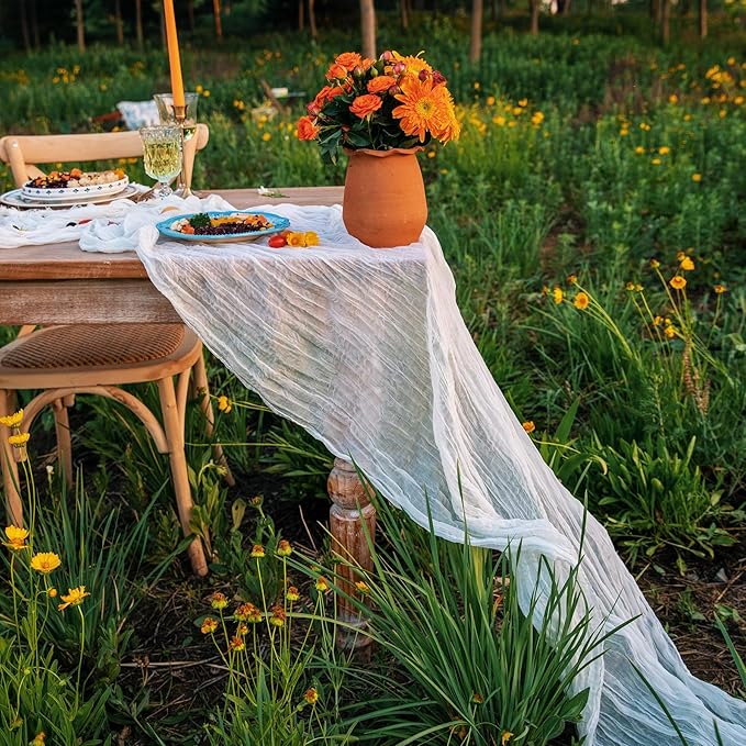 DOLOPL White Table Runner 10FT Cheesecloth Table Runner for Wedding Decorations Cheese ClothTable Runner for Bridal Shower Decorations Centerpiece Birthday Party Decoration