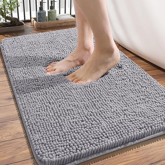 OLANLY Bathroom Rugs 34x21, Extra Soft Absorbent Chenille Bath Rugs, Rubber Backing Quick Dry, Machine Washable Bath Mats for Bathroom Floor, Tub and Shower, Home Decor Accessories, Grey