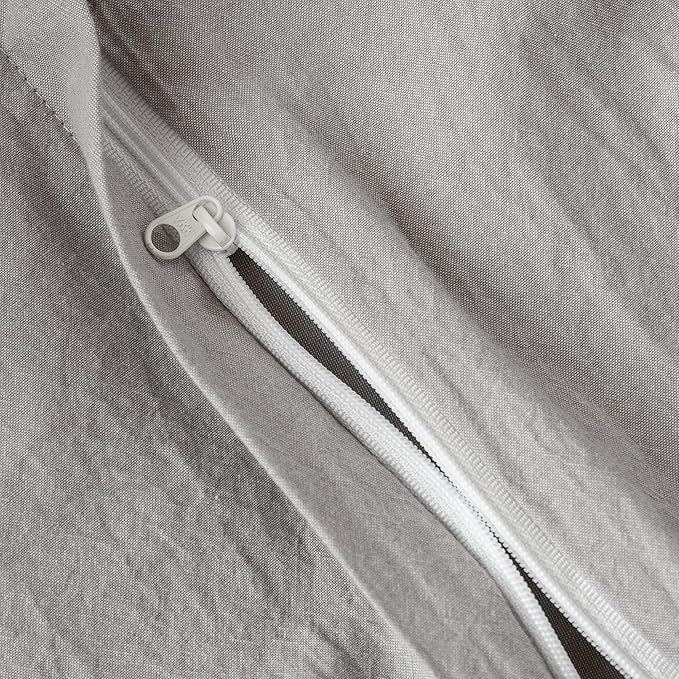 JIYUAN 100% Washed Cotton Duvet Cover Set 3 Pieces King, 1 Duvet Cover 104x90 Inches(Comforter Not Included) and 2 Pillowcases,Linen Feel Bedding Set Comfy and Breathable, Heathered Pastel Grey