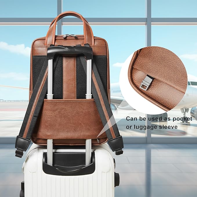 Shrrie 15.6" Laptop Backpack,Business Work Backpack Briefcase,Durable Computer Backpack for Office,Travel,College,Two-toned Brown