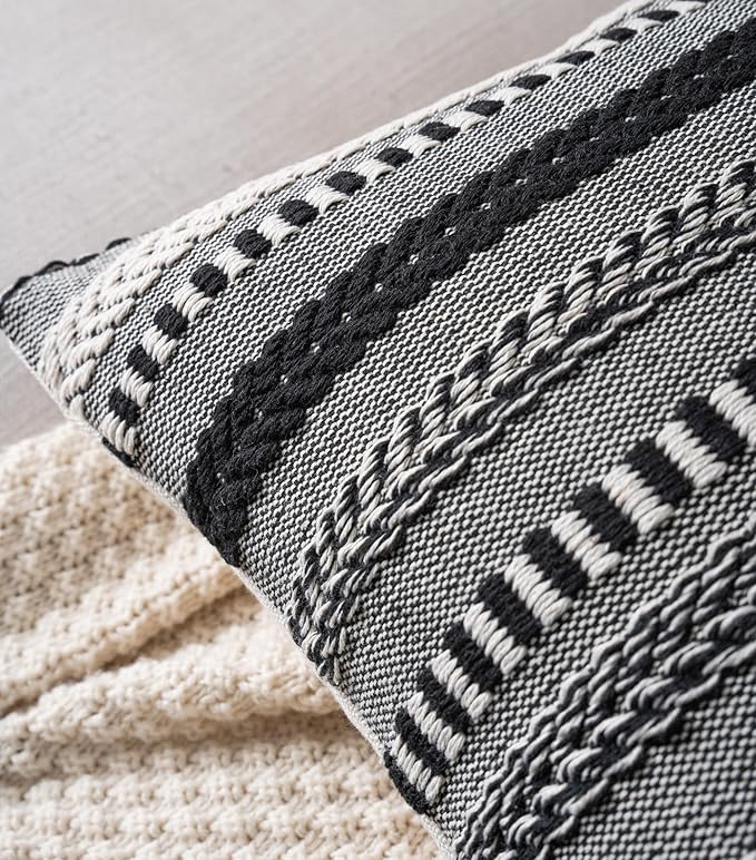 Boho Lumbar Pillow Covers 14x36 Long, Farmhouse Decorative Couch Pillow Cases, Black Accent Pillows of Bed, Sofa Bedroom Living Room Home Decor Cushion Cover, Pack of 1