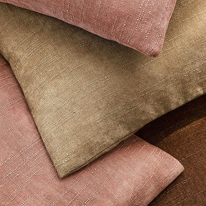 Foindtower Pack of 2 Textured Chenille Throw Decorative Pillow Covers Square Accent Solid Cushion Cover Neutral Farmhouse Pillow Case for Couch Sofa Bedroom Living Room 22x22 Inch,Dusty Pink