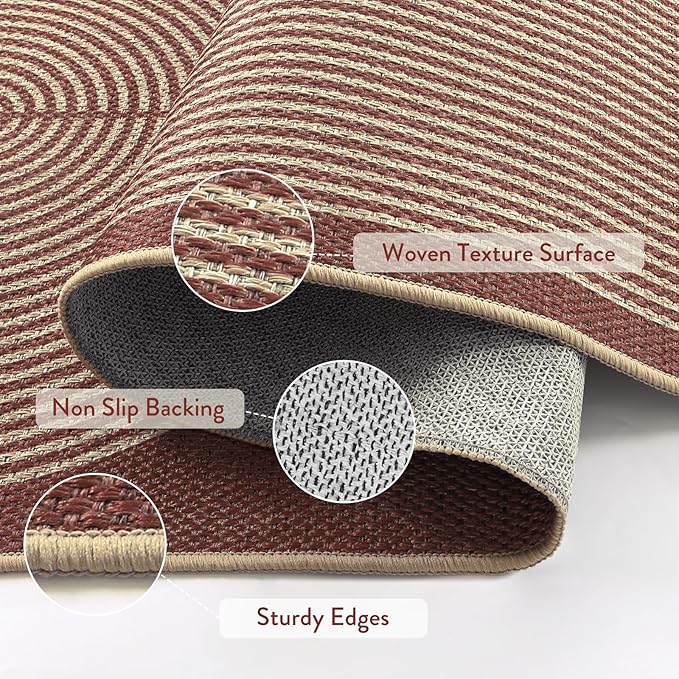 Lahome Modern Rainbow Easy Jute Patio Rug, 3x5 Washable Entry Way Rugs Indoor for Living Room Dorm, Farmhouse Red Indoor Outdoor Carpet for Entryway Deck Porch