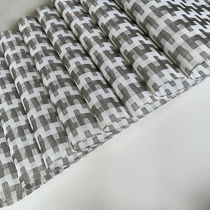 Placemat,Blending Color Durable Woven Vinyl Placemat Washable Heat-Resistant Anti-Skid Kitchen Dining Table Mats (Set of 8, Silver White)