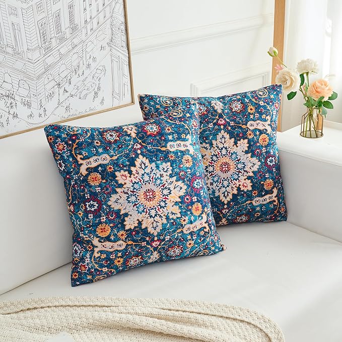 Boho Throw Pillow Covers 22x22 inch Set of 2,Boho Vintage Carpet Pattern Antique Ethnic Decor Double Sided Pattern Cushion Cover Soft Pillow Case Living Sofa Room Bed Square Pillow Cover