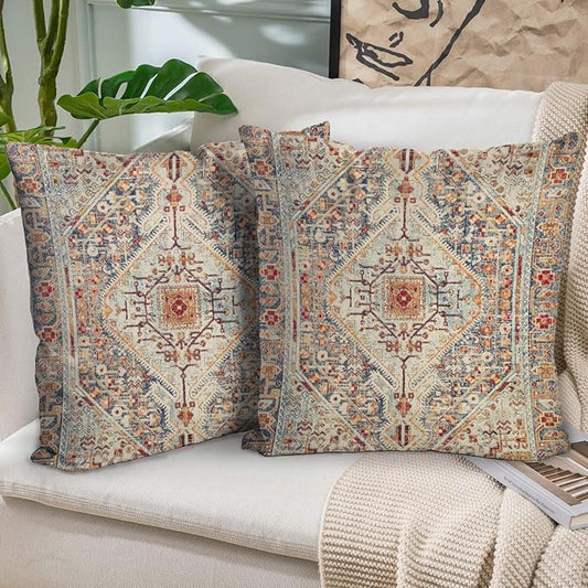 Boho Throw Pillow Covers 26x26 inch Set of 2,Boho Vintage Carpet Pattern Antique Ethnic Decor Double Sided Pattern Cushion Cover Soft Pillow Case Living Sofa Room Bed Square Pillow Cover