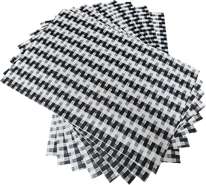 Placemat,Blending Color Durable Woven Vinyl Placemat Washable Heat-Resistant Anti-Skid Kitchen Dining Table Mats Set of 8, Black White