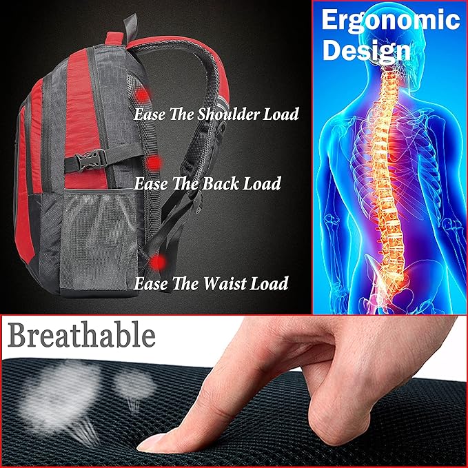 ProEtrade Extra Large Backpack Bookbag for College Travel Laptop Business Hiking Backpack Fit Laptop Up to 17 Inch Sturdy Multi Compartment Gifts for Men Women Night Light Reflective (Light Red)