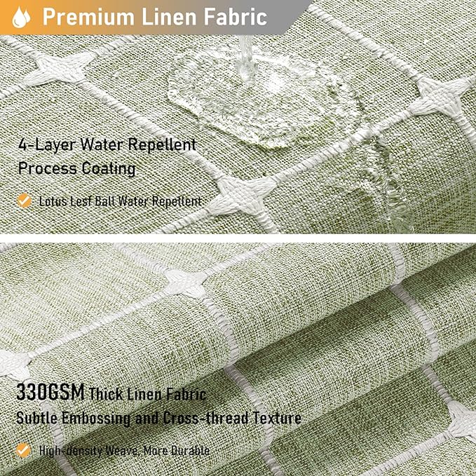 BTTN Extra Long Shower Curtain - 72x90 Inch Long Boho Tassel Linen Fabric Shower Curtain Set with 12 Plastic Hooks, Modern Farmhouse Elegant Heavy Duty Cloth Shower Curtains for Bathroom - Sage Green