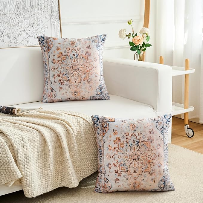 Boho Throw Pillow Covers 22x22 inch Set of 2,Boho Vintage Carpet Pattern Antique Ethnic Decor Double Sided Pattern Cushion Cover Soft Pillow Case Living Sofa Room Bed Square Pillow Cover