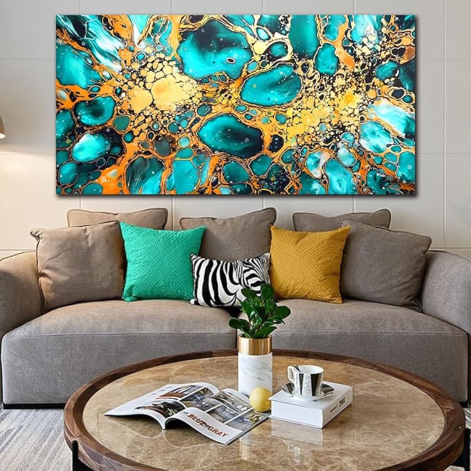 LAOTOART Abstract Canvas Wall-Art for Office - Large Wall Art for Living Room - Teal Wall Decor Ready to Hang Size 29" x 59"