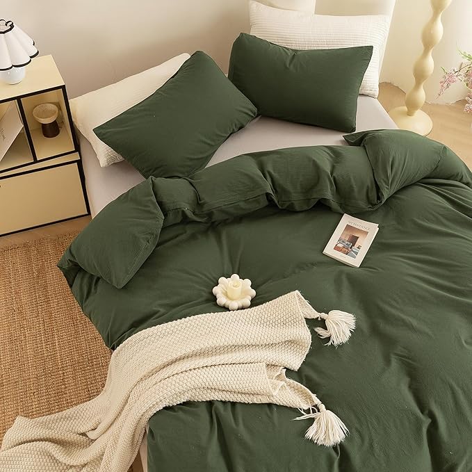 ECOCOTT 3 Pieces Duvet Cover Super King Size 100% Washed Cotton 1 Duvet Cover with Zipper and 2 Pillowcases, Ultra Soft and Breathable Cozy Simple Style Bedding Set (108''x98'')