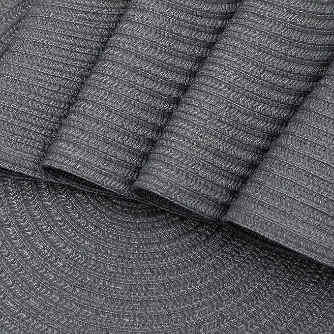 SHACOS Round Placemats Set of 6 Washable 15 inch Round Table Mats Cotton Polyester Woven Braided Place Mats for Dining Table (Charcoal Gray, 6)
