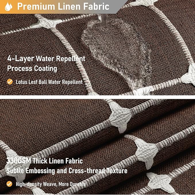 BTTN Boho Farmhouse Shower Curtain - Linen Rustic Heavy Duty Fabric Shower Curtain Set with Tassel, Water Repellent, Bohemian Vintage Country Thick Cloth Shower Curtains for Bathroom - Brown - 72x72