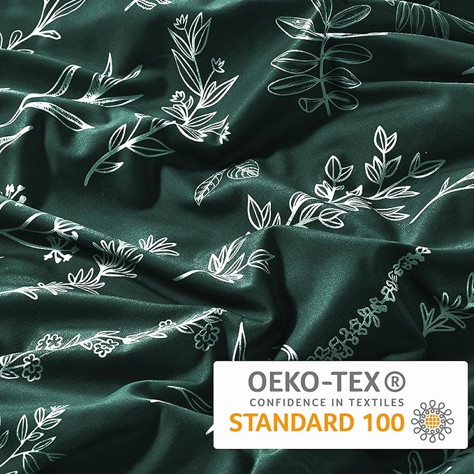 MUXHOMO Duvet Cover Full Size, Reversible Floral Forest Green Duvet Cover Set with Zipper Closure, 3 Pieces Botanical Patterns Soft Microfiber Bedding Set with 4 Ties (80"x90", 2 Pillow Cases)