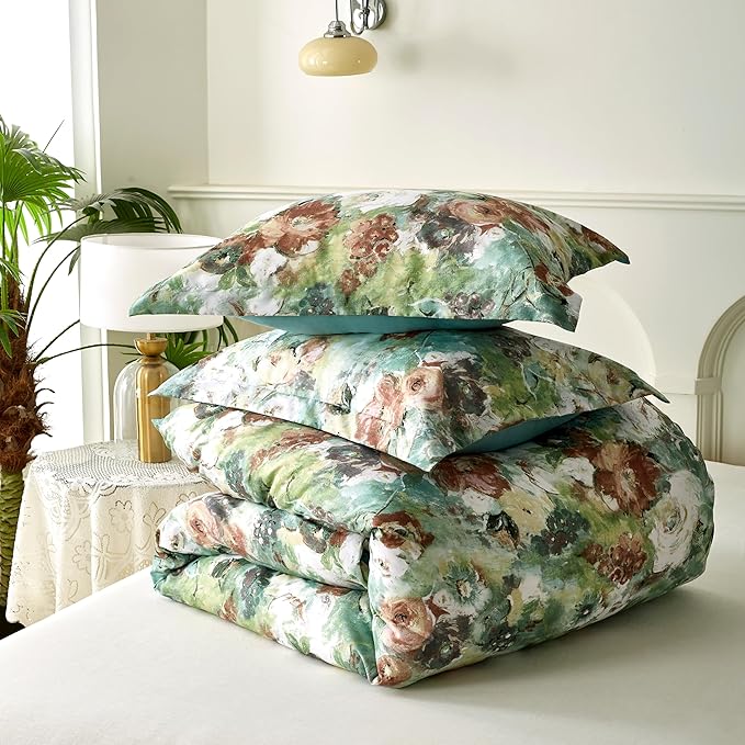 Cupocupa Duvet Cover Full Size Set Boho Floral Pattern Full Duvet Cover Set for Full Size Bed Vintage Soft Bedding Leaf Print Duvet Cover with Pillowcases