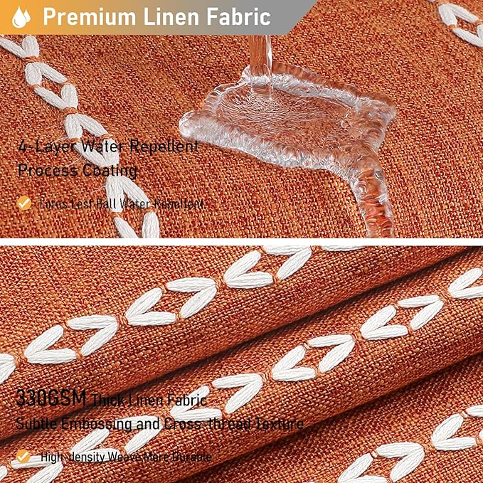 BTTN 78 Inch Long Shower Curtain - Boho Farmhouse Striped Linen Fabric Shower Curtain Set with Tassel, Water Repellent, Tall Country Shower Curtain for Bathroom with Hooks, 72"x78", Burnt Orange
