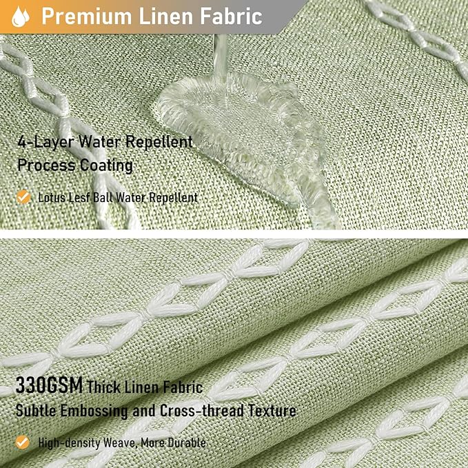 BTTN Boho Long Shower Curtain, 72x78 Inch Long Linen Thick Fabric Shower Curtain Set with Plastic Hooks, Tall Modern Farmhouse Country Neutral Textured Cloth Shower Curtains for Bathroom - Sage Green