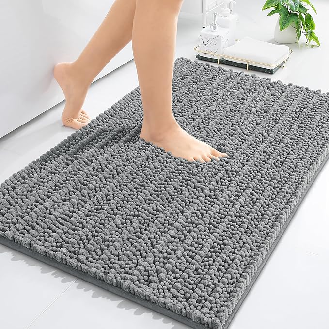 Arotive Luxury Chenille Bathroom Rug Mat, Extra Soft Thick Absorbent Shaggy Bath Rugs, Non-Slip Machine Wash Dry, Plush Bath Mats for Bathroom, Shower and Tub, 30x20, Grey