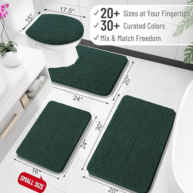 OLANLY Bathroom Rugs 24x16, Extra Soft Absorbent Chenille Bath Rugs, Rubber Backing Quick Dry, Machine Washable Bath Mats for Bathroom Floor, Tub and Shower, Home Decor Accessories, Blackish Green