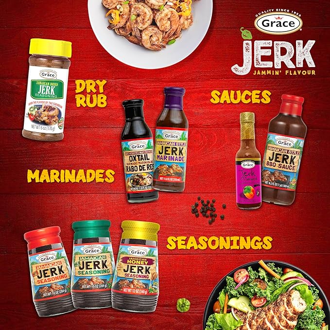 Grace Jamaican Hot & Mild Jerk Seasoning (Two 10 Oz Jars) - Hot & Mild Jerk Jamaican Style - Caribbean Mix for Chicken & Oxtail