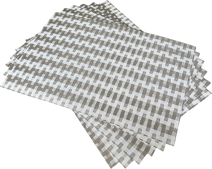 Placemat,Blending Color Durable Woven Vinyl Placemat Washable Heat-Resistant Anti-Skid Kitchen Dining Table Mats (Set of 6, Silver White)