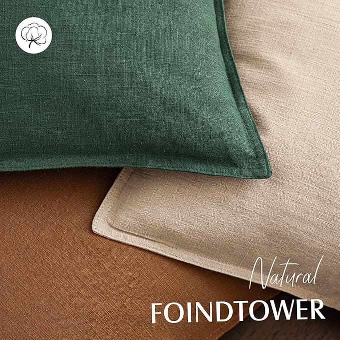 Foindtower Set of 2, Decorative Linen Soild Throw Pillow Covers Soft Accent Euro Cushion Case Farmhouse Neutral Pillowcase for Chair Couch Sofa Bedroom Living Room Home Decor 26 x 26 Inch Pine Green