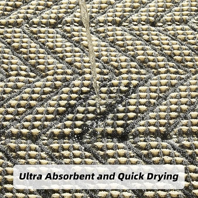 Bath Rugs Boho Bath Mat,Upgraded Waffle Bath mat,Super Absorbent Non Slip Bath Rugs,Machine Washable Rugs for Shower Room, Rubber Backing Bath Mats, Ultra Soft,Bluish Grey & Yellow,19"*48"