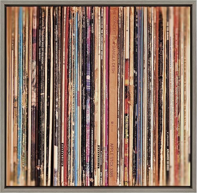 Kate and Laurel Sylvie 33RPM Framed Canvas Wall Art by Robert Cadloff of Bomobob; 22x22 Gray; Decorative Music Art for Wall