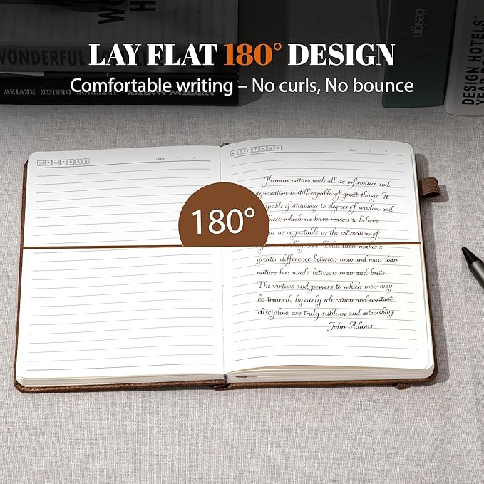 CAGIE Lined Journal for Men Women, Tree Growth Ring Leather Bound Journal Notebook, 256 Pages 100 GSM Journals for Writing, A5 Hardcover Journaling Notebooks for Work, Note Taking