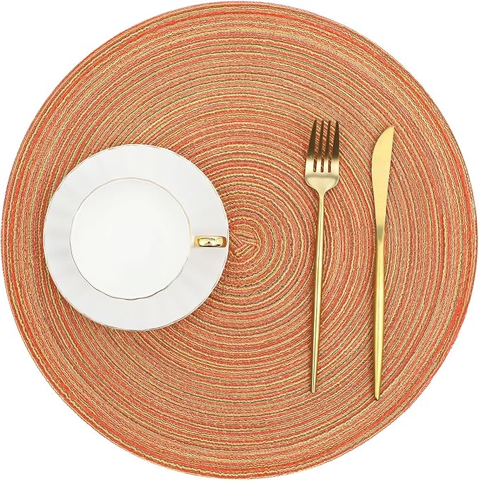 SHACOS Round Braided Placemats Set of 6 Fall Place Mats Washable Polyester 15 inch Round Table Mats for Dining Table Wedding Party Decor (Fall Color Mix, 6)