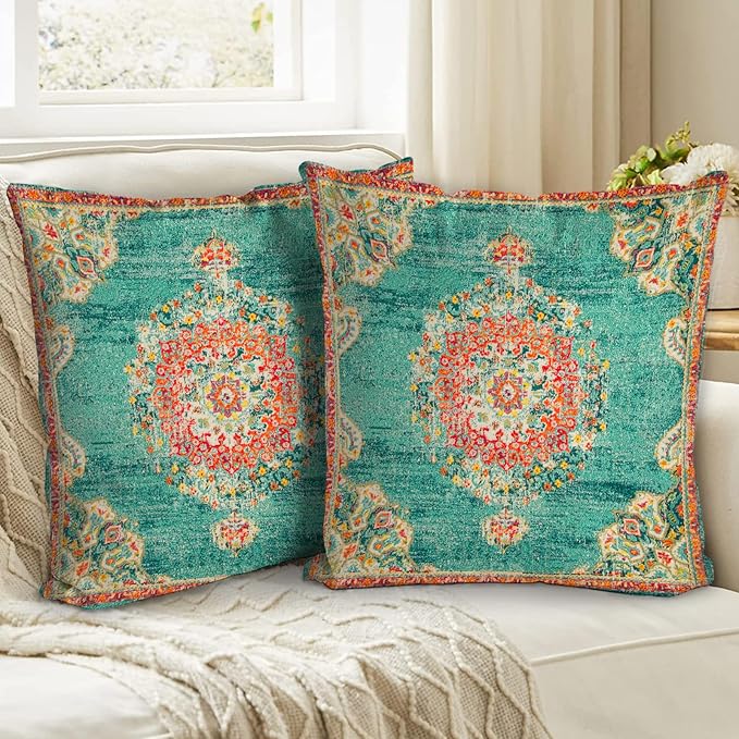 Boho Throw Pillow Covers 22x22 inch Set of 2,Boho Vintage Carpet Pattern Antique Ethnic Decor Double Sided Pattern Cushion Cover Soft Pillow Case Living Sofa Room Bed Square Pillow Cover