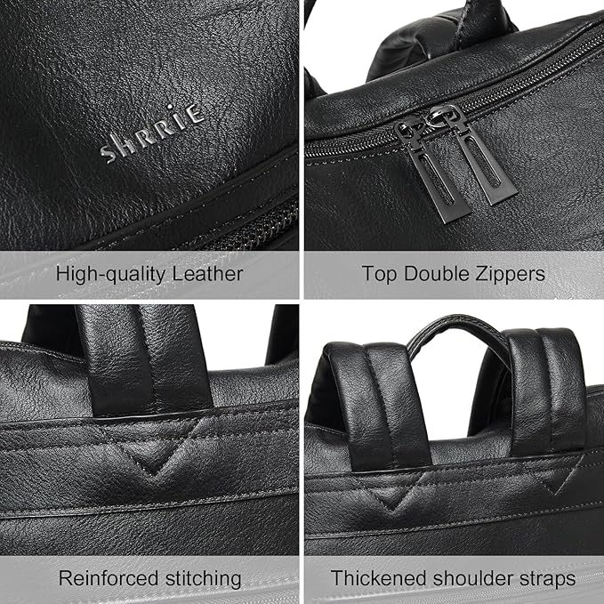 Shrrie 15.6 inch Laptop Backpack for Women,Large Leather Backpack Purse,Travel,Carry on,Water Resistant Casual Laptop Backpacks,College Backpack,Work Backpack for Women,Two-tone Black