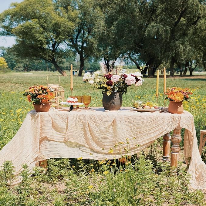 2 Pieces 10FT Table Runners Beige Cheesecloth Table Runner Long Boho Gauze Cheese ClothTable Runner Rustic Sheer Table Runner for Wedding Bridal Shower Birthday Party Table Decorations