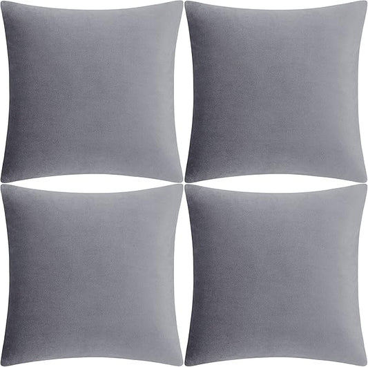 GIGIZAZA Decorative Throw Pillow Covers 16 x 16, Deep Grey Soft Pillow Covers Velvet,Set of 4 Decor Square Cushion Covers