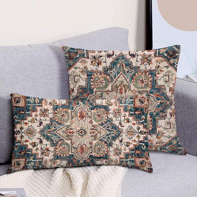 Boho Throw Pillow Covers 12x20 inch Set of 2,Boho Vintage Carpet Pattern Antique Ethnic Decor Double Sided Pattern Cushion Cover Soft Pillow Case Living Sofa Room Bed Square Pillow Cover