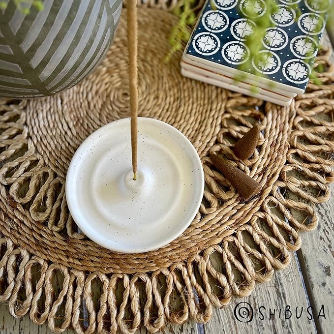 SHIBUSA Ceramic Incense Holder - Modern Minimalist Circular Incense Burner - Wide Ash Catcher - Incense Sticks Not Included White 1