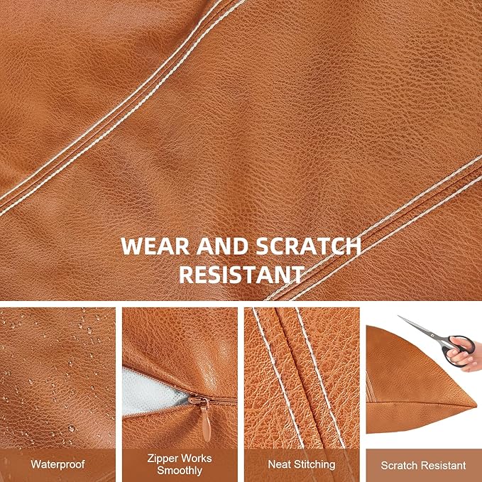 Faux Leather Throw Pillow Covers 12X20 Inch Set of 2 Milan Brown Outdoor Modern Farmhouse Solid Decorative Pillow Covers for Room Couch Living Bedroom Bed Sofa