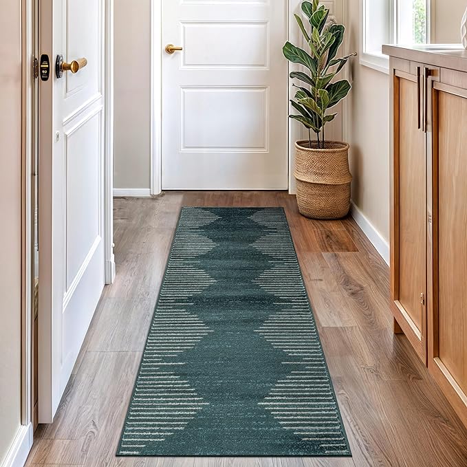 Rugshop Bohemian Stripe Stain Resistant High Traffic Living Room Kitchen Bedroom Dining Home Office Area Rug 2' x 7' Teal